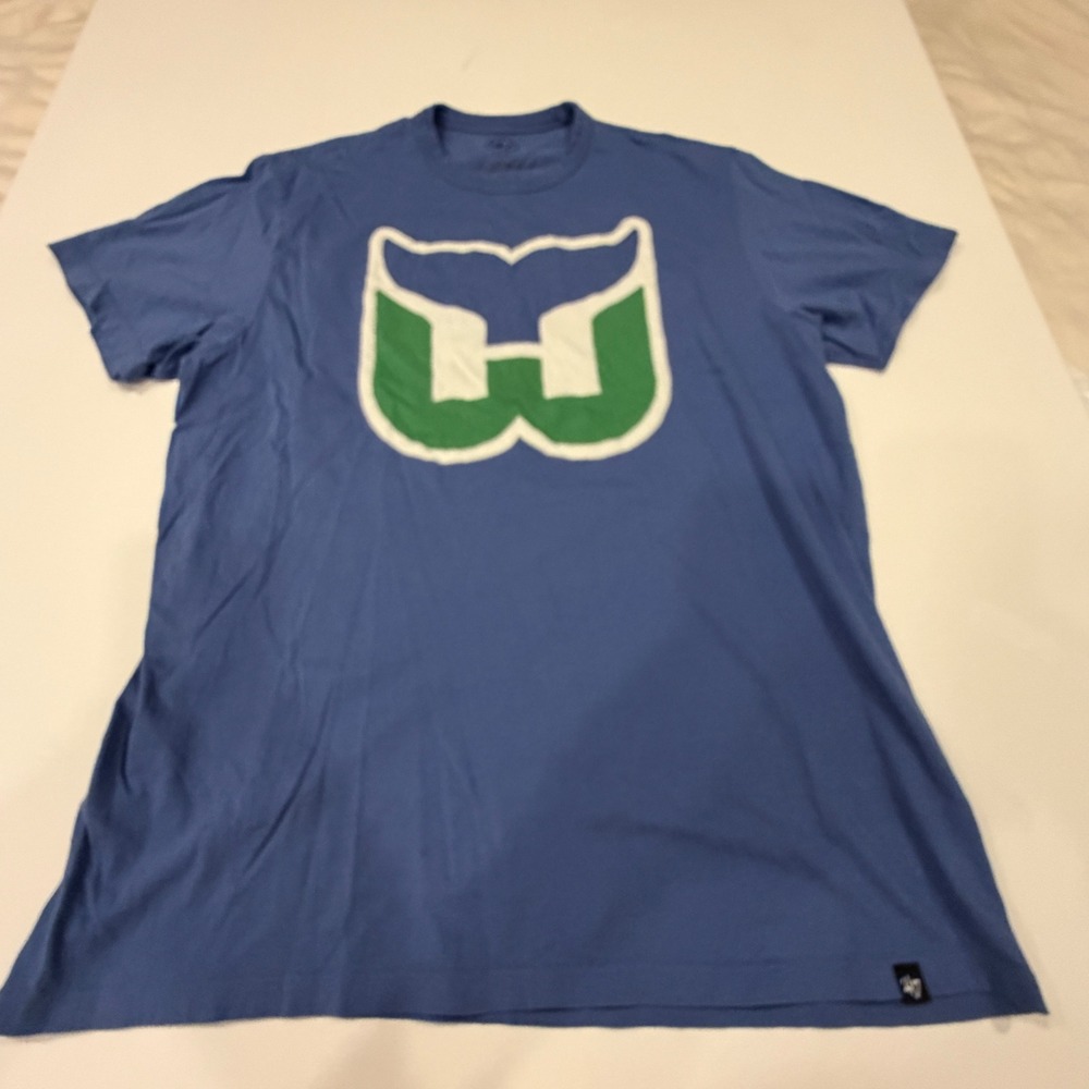 47 Brand Hartford Whalers NHL Vintage Hockey T-Shirt Blue Large 2702 111621